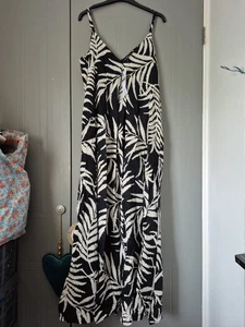 F&F Linen Leaf Print Smock Style Midi Dress UK 10 BNWT. With Pockets - Picture 1 of 7