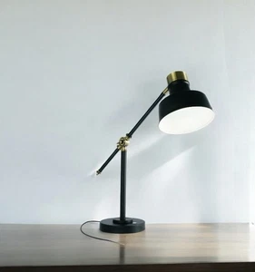 Matte Black and Antiqued Brass LED Adjustable Desk Lamp - Picture 1 of 8
