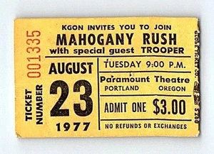Mahogany Rush / Trooper Concert Ticket Stub August 23 1977 Portland Oregon - Picture 1 of 1