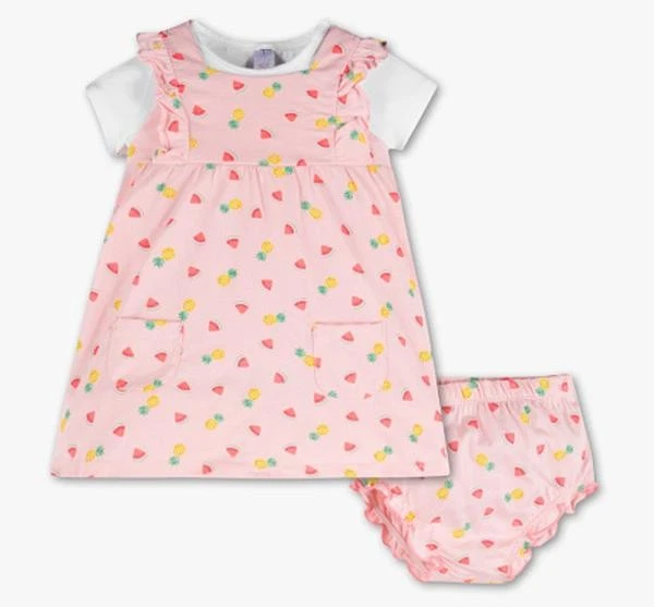 Baby Outfit  Set Bio-Baumwolle  3 teilig Shirt Kleid & Schlüpfer  rosa  NEU - Bild 1 von 4