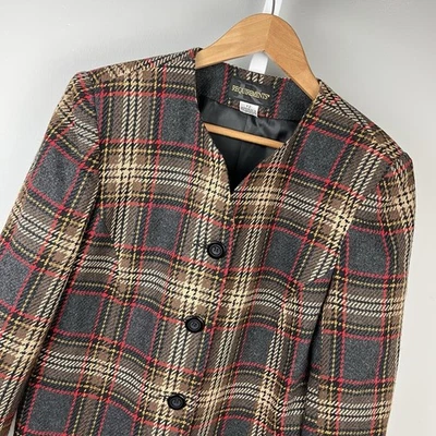 Vintage 90s Requirements Womens Blazer Jacket 12 Plaid Wool Blend Boxy Old Money - Image 1 of 4