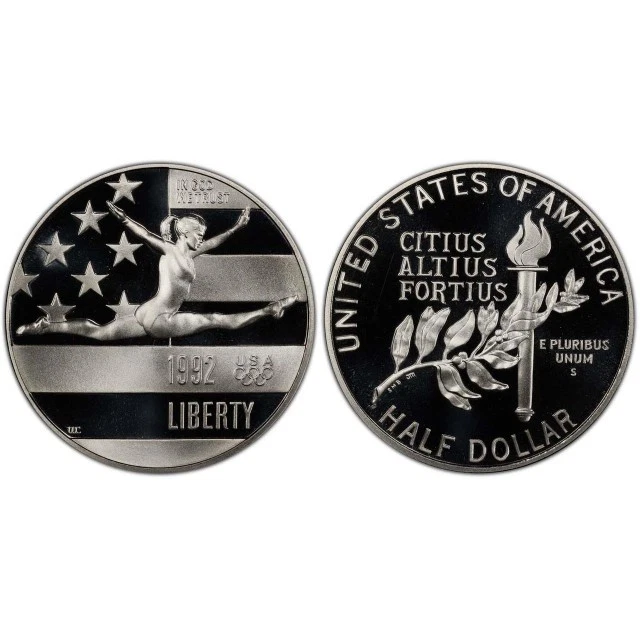 1992-S PROOF Olympic Gymnastics Commemorative Half Dollar Uncirculated Coin GEM. - Image 1 of 3