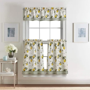 Lemon Kitchen Curtains Tier and Valance Set 3-Piece Small Window Curtain Coun... - Picture 1 of 6