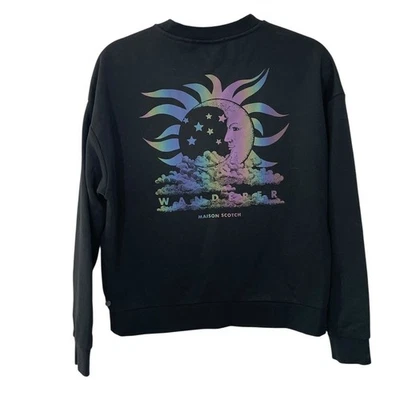 Scotch Soda Maison Starwatcher Wanderer Moon Sun Graphic Sweatshirt Size S Black - Image 1 of 4