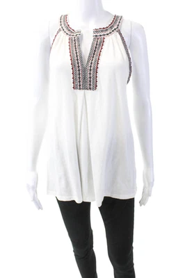 Blusa Pullover Joie Para Mujer Algodón Abstracto Cuello en V Sin Mangas Blanca Talla S Foto 1 de 4