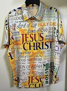 MEN'S CASUAL BUTTON-DOWN CHRISTIAN THEME SHIRT JESUS CHRIST SHORT SLEEVE XXL NEW - Picture 1 of 3