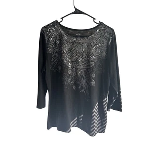 White Stag Women's Paisley Black Shirt Sz XL Casual Everyday Indie Bohemian - Picture 1 of 4