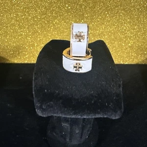 Tory Burch Emaille Scharnier Antik Ohrringe Elfenbein & Gold - Bild 1 von 6