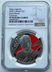 NGC PF70 Great Britain UK 2020 Music Legends David Bowie Silver Coin 1oz - Picture 1 of 6