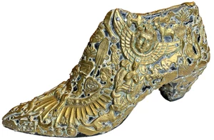 Antique Wood Wooden Shoe Brass Milagros Milagro Folk Art Ex-Voto Estela Ogazon - Picture 1 of 24