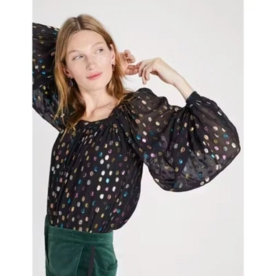 NWT Kate Spade Metallic Holiday Dots Belle Top Squareneck Polka Dot Silk XS - Imagem 1 de 4
