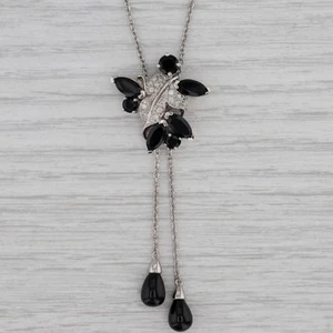 Collar Lariat De Diamante De 0.16ctw, Ónix Y Calcedonia En Oro Blanco De 14k - Imagen 1 de 7