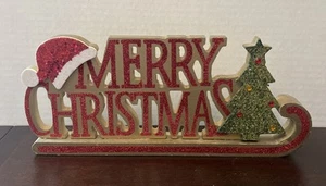 "Letrero decorativo vintage de Feliz Navidad 12 X5"" árbol de letras rojo grano madera" - Imagen 1 de 8
