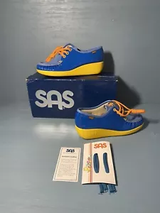 SAS Bounce C Hand Sewn Leather Lace Up Wedge Comfort Shoes Blue Womens Size 6 M - Picture 1 of 15