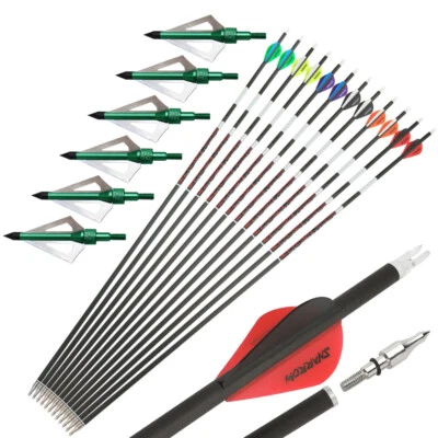 31" Noctilucent Archery Carbon Arrows Feathers Tips Recurve Compound Bow Hunting - Image 1 of 4