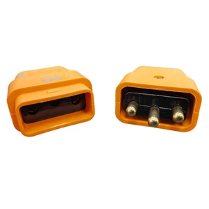 3 PIN ORANGE RUBBER LAWNMOWER STRIMMER GARDEN PLUG SOCKET CONNECTOR 10A AMP - Picture 1 of 3