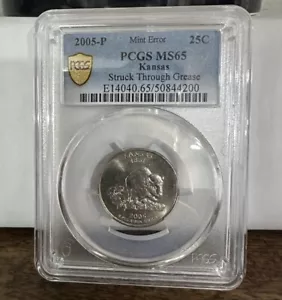 2005 P KANSAS WASHINGTON QUARTER IN GOD WE RUST GREASE MINT ERROR PCGS 25c - Picture 1 of 2