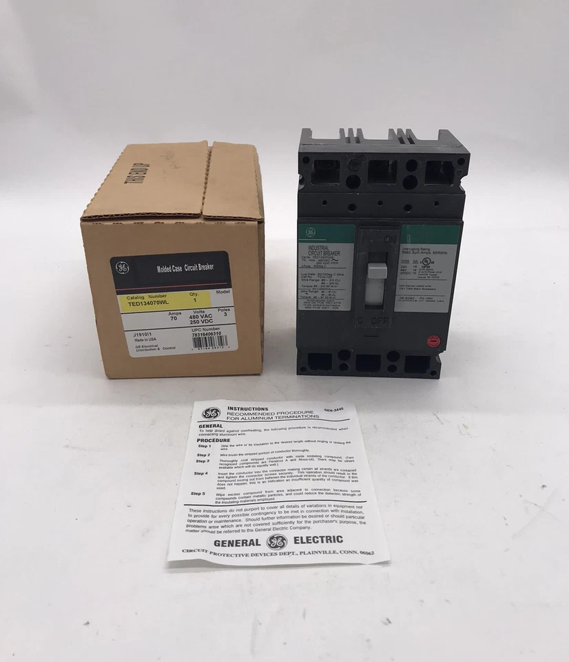 GE TED134070WL 3 Pole 70 Amp 480v Circuit Breaker