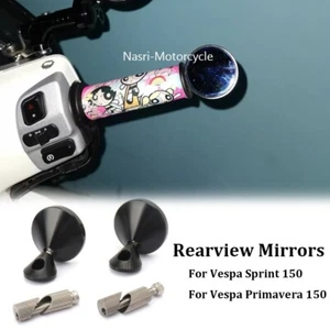 Side Rearview Mirrors Handlebar Bar End Round For Vespa Sprint 150 Primavera 150 - Foto 1 di 11