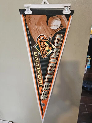 BALTIMORE ORIOLES BALL GLOVE  BASEBALL  MLB FELT PENNANT 12X30 INCH  3/17/2024 - Image 1 of 3