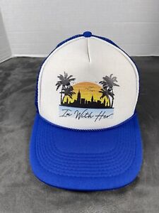 I’m With Her Blue White Snapback Trucker Mesh Hat Cap Palm Trees New York City