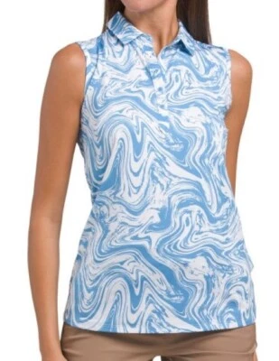 NUEVO CON ETIQUETAS PUMA Camisa Polo de Golf Azul y Blanco Arenisca Materia Sin Mangas S M L XL XXL Foto 1 de 2