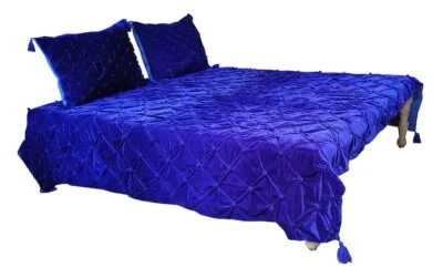 Dark Royal blue velvet Luxury Quilt,Queen Quilt, Royal blue king quilt Bedspread - Image 1 of 4