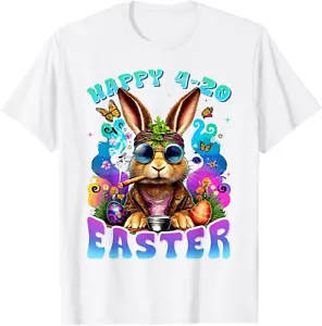 Happy 420 Easter Funny Smoking Easter Bunny Men Women T-Shirt - Picture 1 of 5
