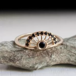 Women's 0.60Ct Round Lab Created Black Diamond Wedding Ring 14K Yellow Gold FN - Picture 1 of 5