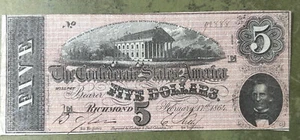 Confederate $5 Note, February 17, 1863, T69, Criswell 561 - Picture 1 of 2