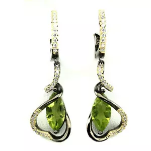 Unheated Marquise Peridot 12x6mm Simulated Cz 925 Sterling Silver Earrings - Picture 1 of 8