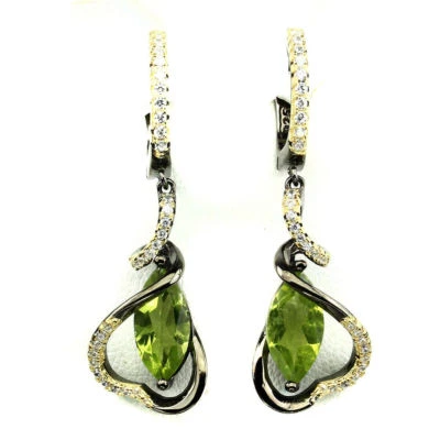 925 Sterling Silver Earrings Marquise Peridot 12x6mm Natural Gemstone Jewelry - Image 1 of 4