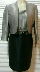 NEW! KASPER Silver Shimmer Sleeveless Knee-Length Dress With Jacket 4,8 - Picture 1 of 7