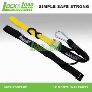 LOCK & LOAD YELLOW & BLACK 38mm MOTORCYCLE TIE DOWN STRAPS PAIR SUZUKI YELLOW - Picture 1 of 7