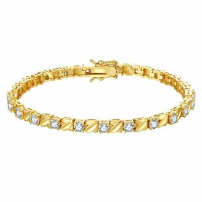 Damen Armband Gold vergoldet Zirkonia  4 mm Tennis 24 Karat Hellgold B6053DS - Bild 1 von 4