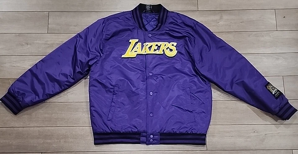 NBA Los Angeles Lakers Satin Purple Bomber Varsity Jacket Men's Sz Large