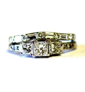 14k white gold 1.30ct womens princess diamond engagement ring wedding band 3.9g - Picture 1 of 9