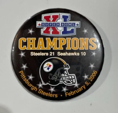 PITTSBURGH STEELERS SUPER BOWL XL CHAMPIONS NFL FÚTBOL PINBACK/BOTÓN COMO NUEVO Foto 1 de 2