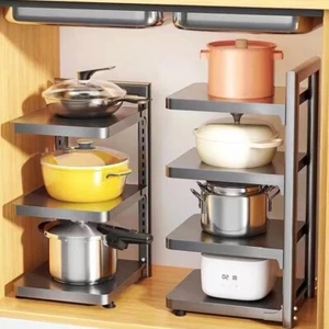 Pot and Pan Organizer for Cabinet 4 Layer Pull Out Pan Lid Organizer Rack Drawer - Picture 1 of 10