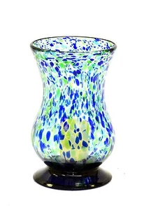 Handmade Mexican Recycled Glass Hurricane Lamp,Forrest-Green/Blue Color-11.25H - Picture 1 of 3
