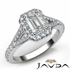 French U Pave Split Shank Halo Emerald Cut Diamond Engagement Ring GIA F VS1 1Ct