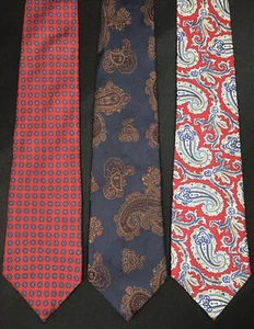 Ralph Lauren Lot of 3 Red/Blue 100%Silk Neckties Circles And Paisleys USA Made. - Picture 1 of 5