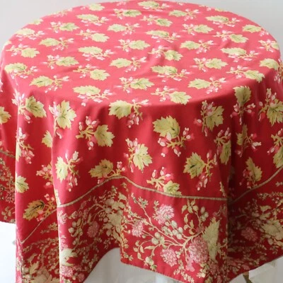 Vintage Square April Cornell Print Tablecloth Red, Green, Pink Ivy Floral 48" - Image 1 of 4