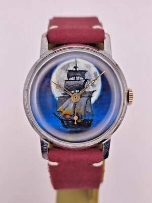 Pieza Única Reloj Obra de Arte Pobeda Moon Ship Hecho a Mano 2602 Cuero Hombres Soviético  Foto 1 de 4
