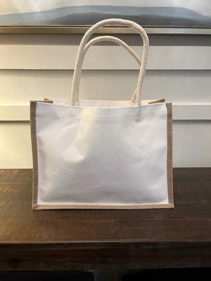 Aveda Jute Tote Bag Handle Large Off-White Natural Beige Brown Shopper