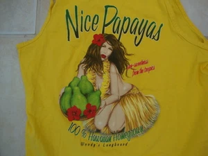 Woody's Longboards Hawaii Sexy Cute Girl Nice Papayas Yellow Tank Top Size S  - Picture 1 of 5