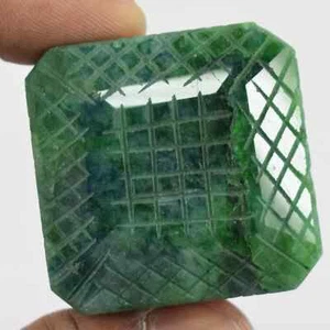 424 Ct Square Cut Curved Certified Colombian Green Natural Emerald Gemstone - Picture 1 of 4