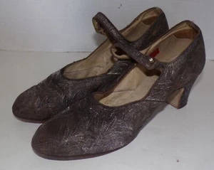 Vintage 20s 30s Gray Silver Metallic Brocade High Heel Shoes 6 - 6 1/2 - Picture 1 of 6