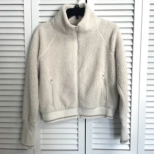 Athleta Womens Tugga Sherpa Full Zip Soft Cozy Cream White Jacket Size Small - Picture 1 of 11