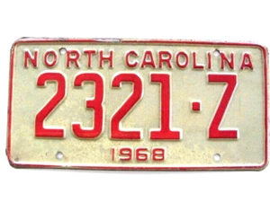 1968 NORTH CAROLINA NUMMERNSCHILD (2321-Z) Z-28, 240-Z ? ORIGINAL VINTAGE, GEBRAUCHT - Bild 1 von 6